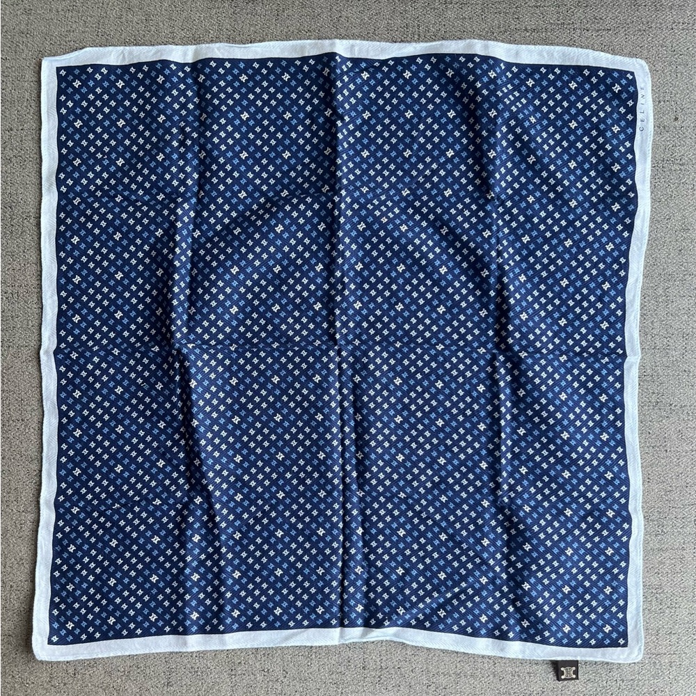 Celine Blue Triomphe Cotton Scarf Handkerchief Pocket square - Picture 1 of 8